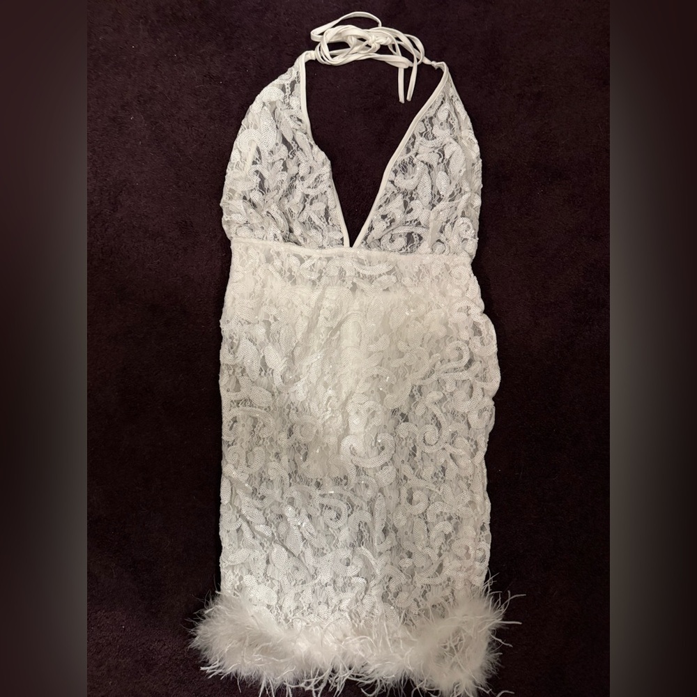 Lace Lingerie Dress with feather detailing